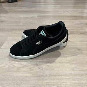 Puma Suede Classic+ Black Team Gold White Men's Shoes - Size 10.5